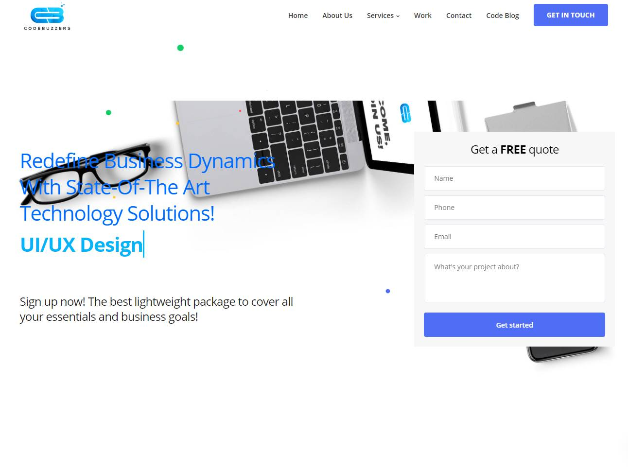 Screenshot of the CodeBuzzers Technologies website