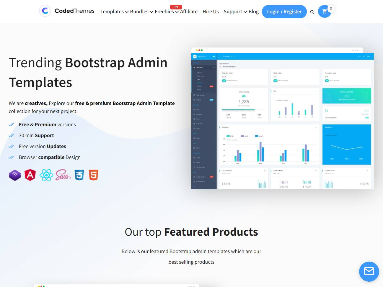 Screenshot of the Codedthemes website