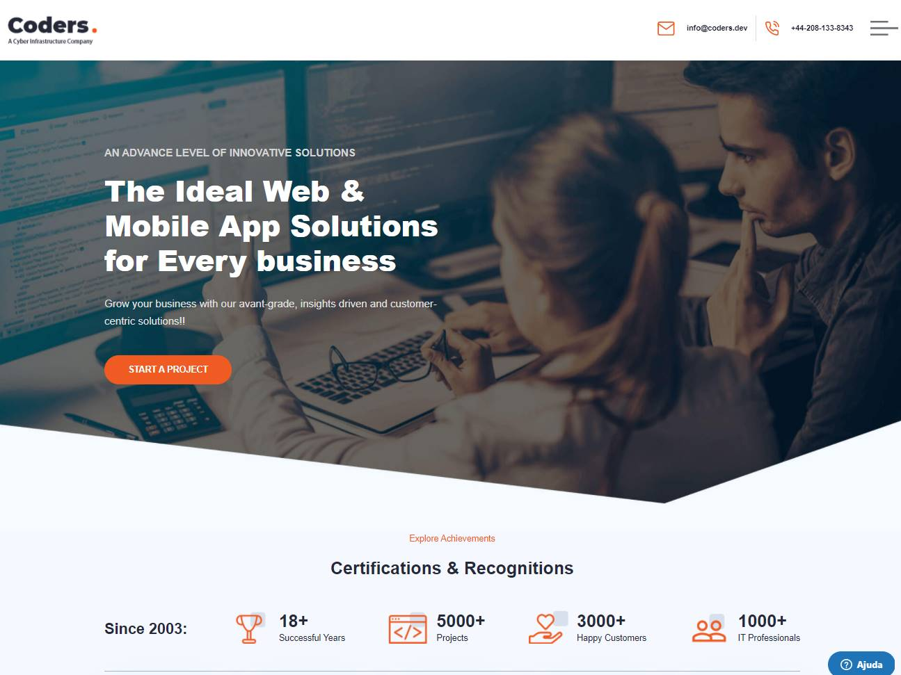 Screenshot of the Coders Dev website