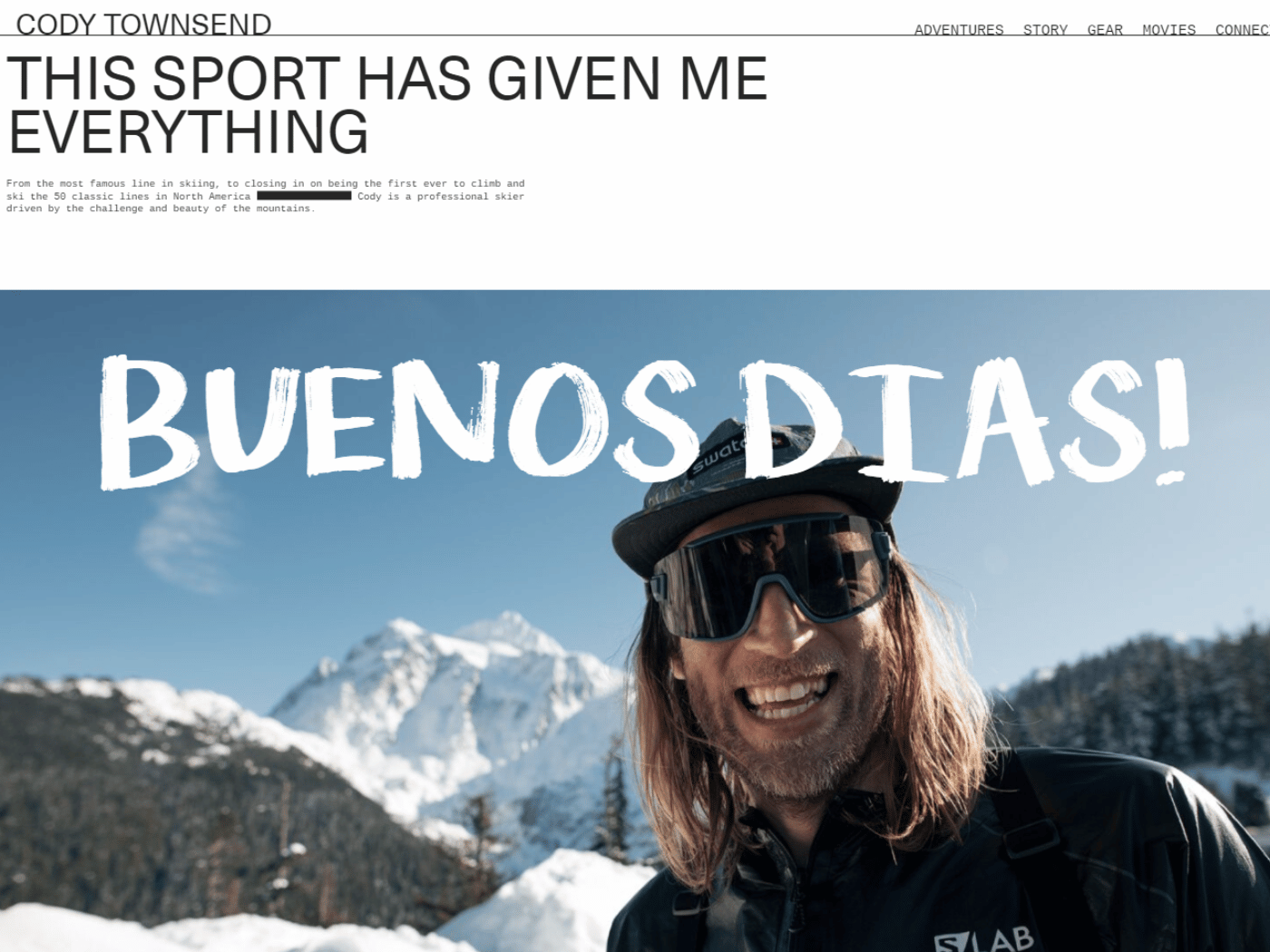 Screenshot of the Cody Townsend website