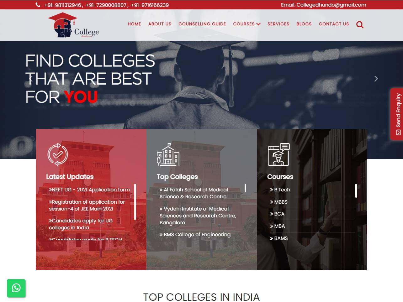 Screenshot of the Collegedhundo website