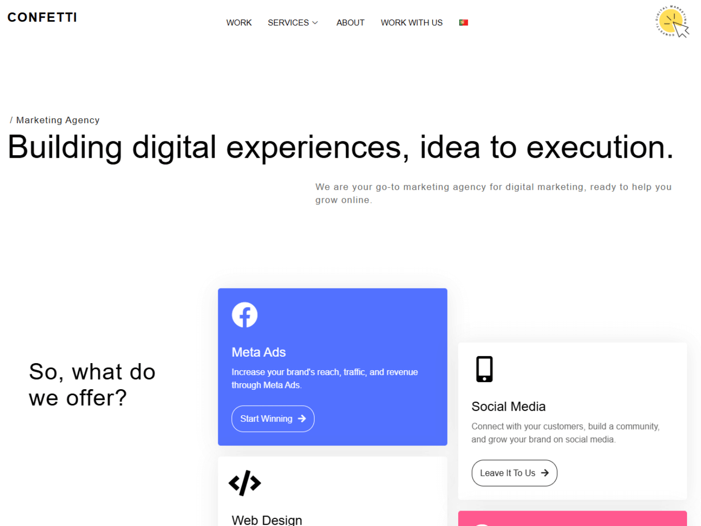 Screenshot of the Confetti – Digital Marketing Agency website