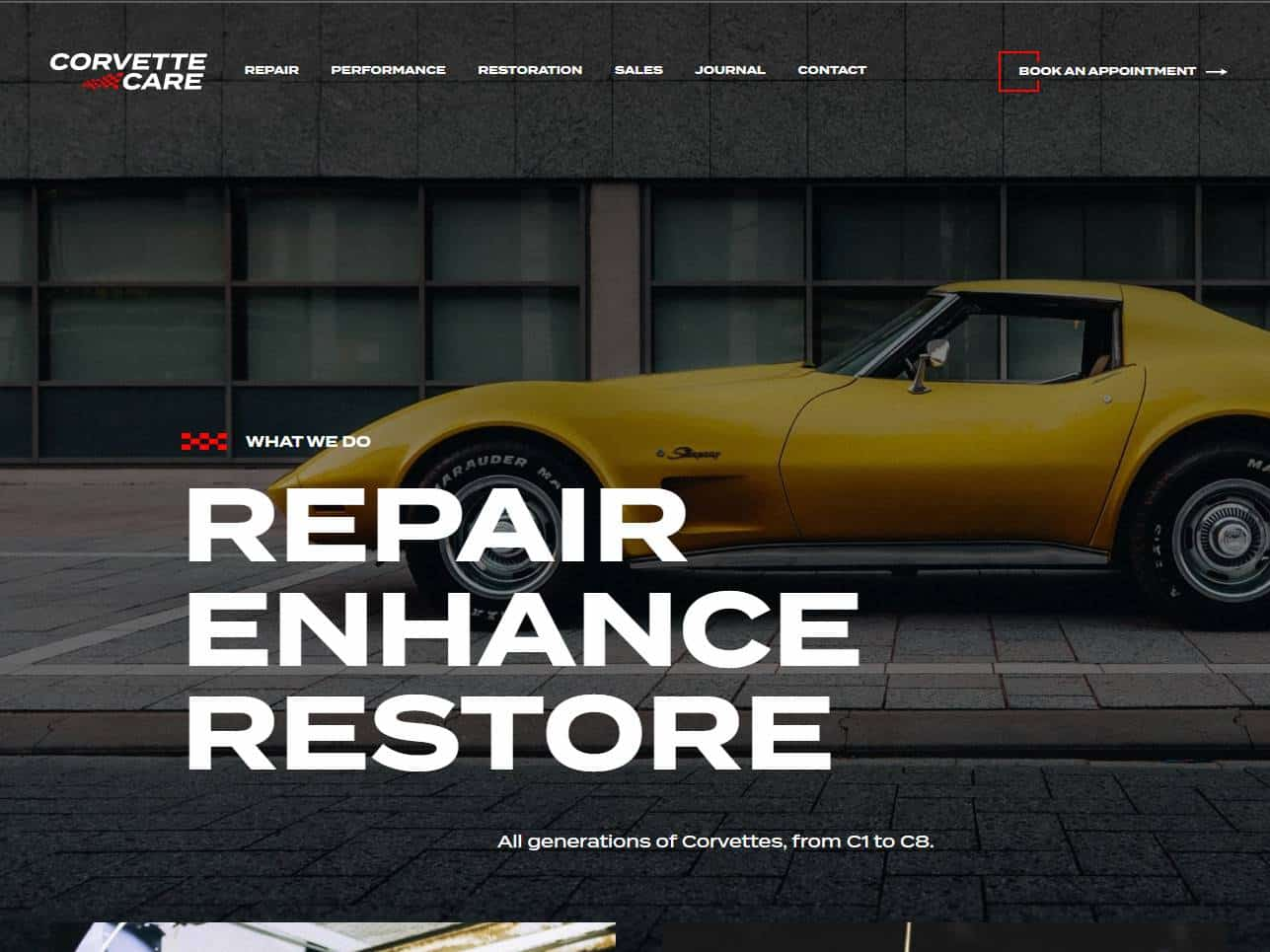 Screenshot of the Corvette Care website