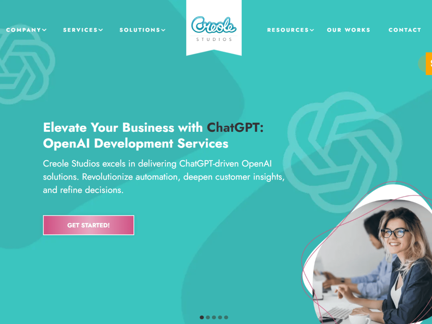 Screenshot of the Creole Studios website