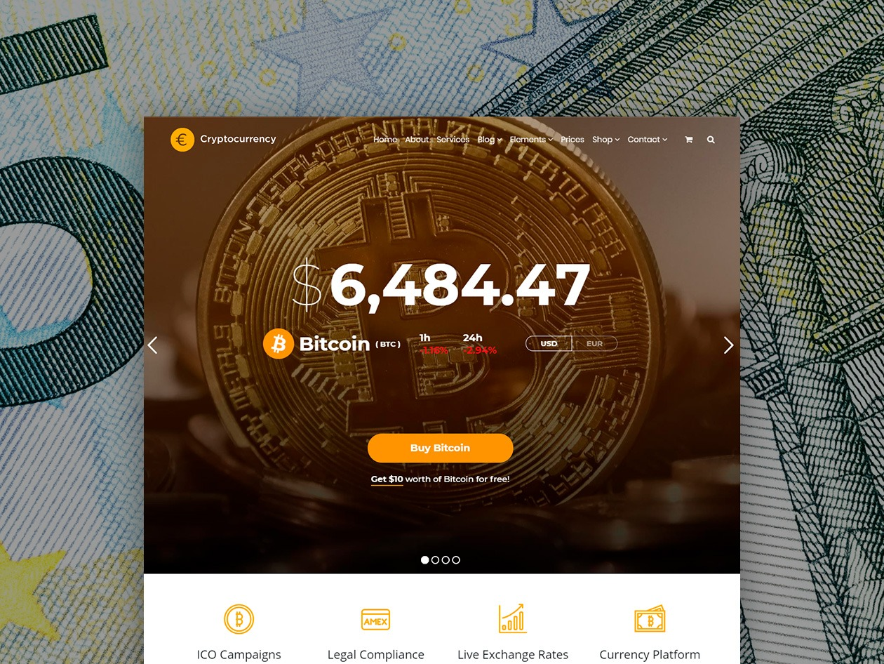 Screenshot of the Cryptocurrency WordPress Theme website