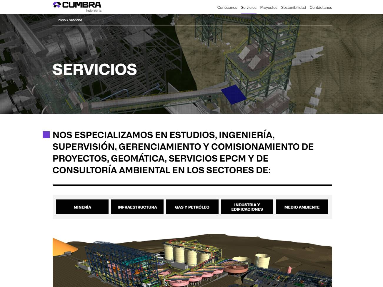 Screenshot of the CUMBRA Ingeniería website