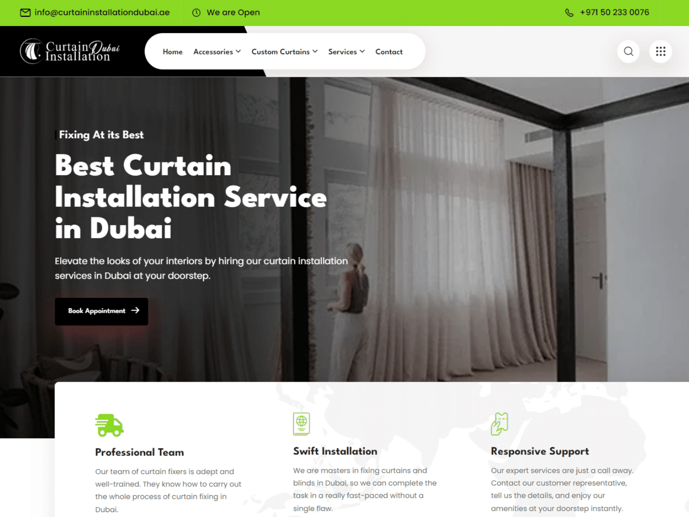 Screenshot of the Curtain Installation Dubai website