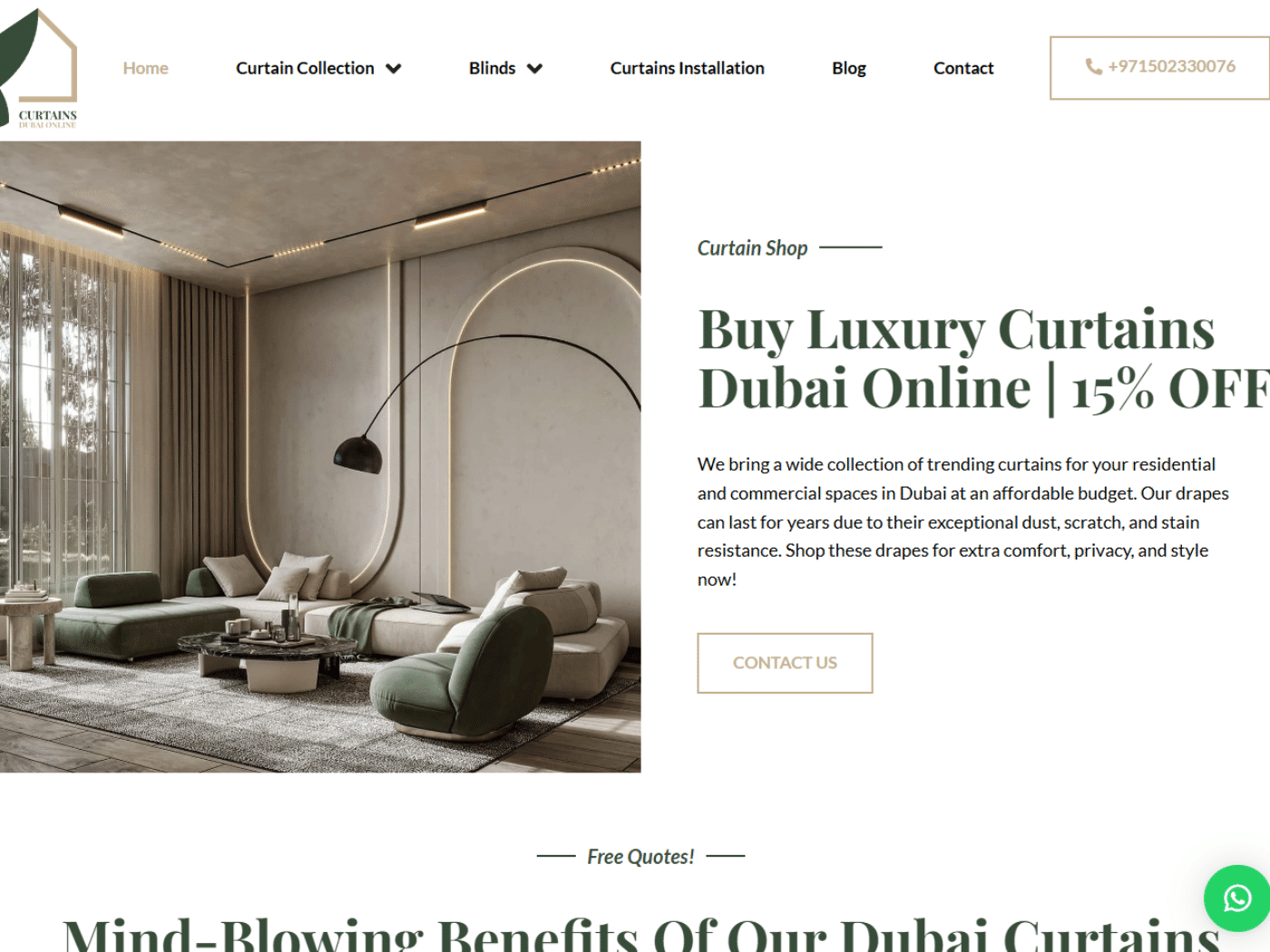 Screenshot of the Curtains Dubai Online website