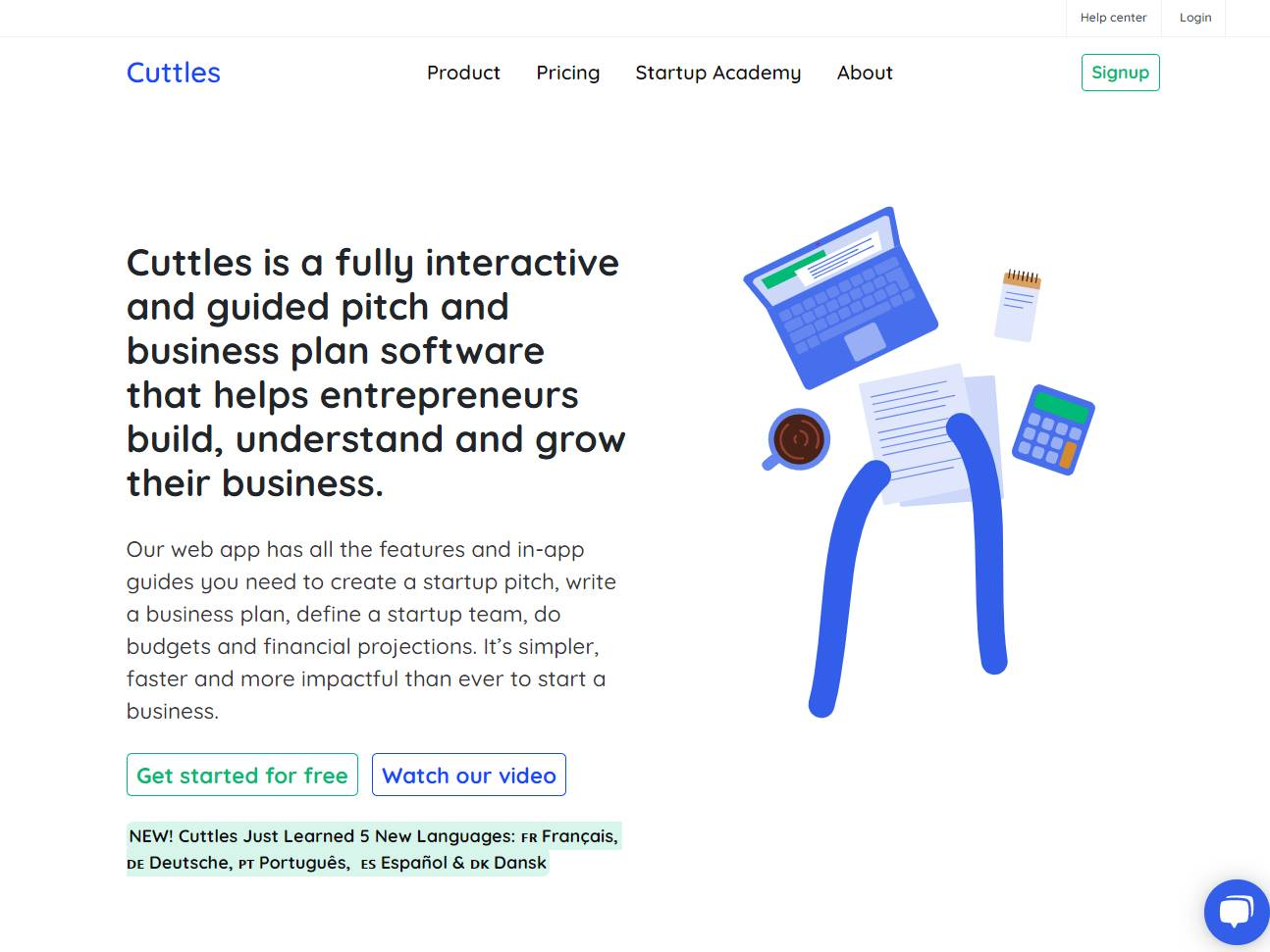 Screenshot of the Cuttles website