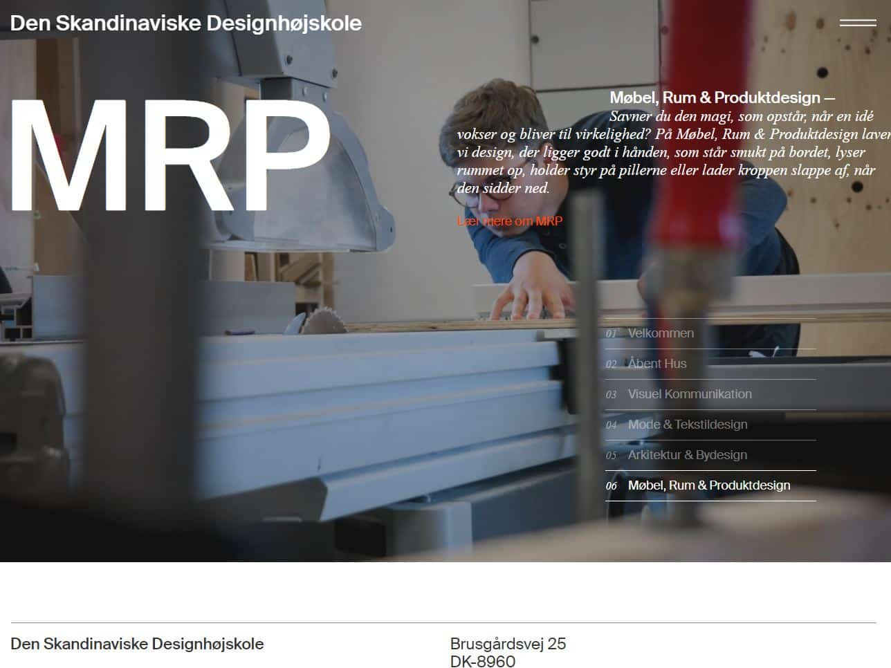 Screenshot of the Danish Design College website