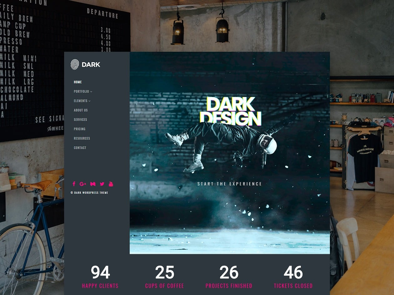 Screenshot of the Dark WordPress Theme website