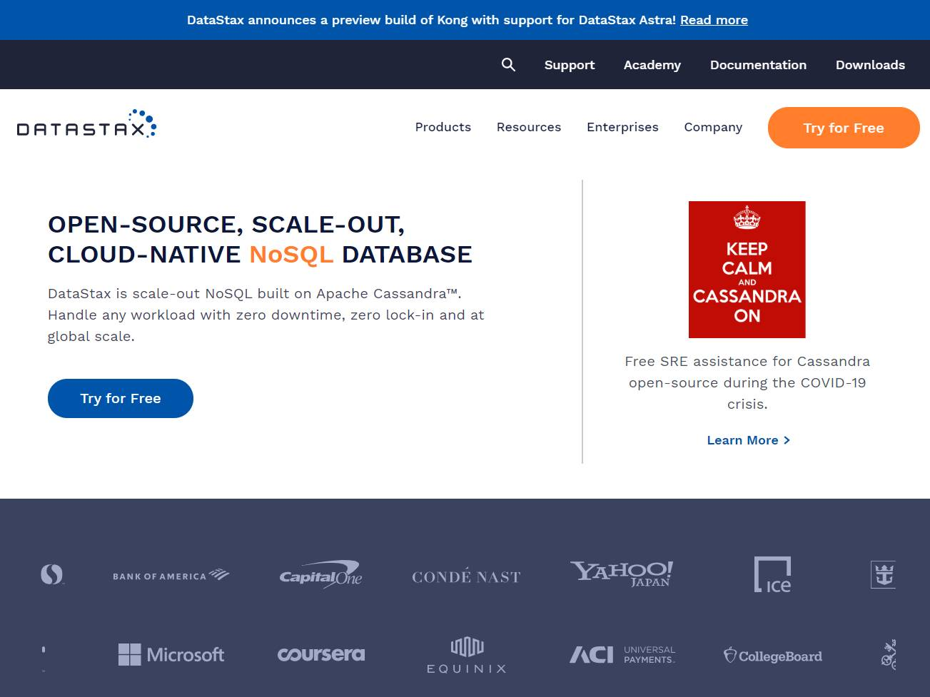 Screenshot of the DataStax website