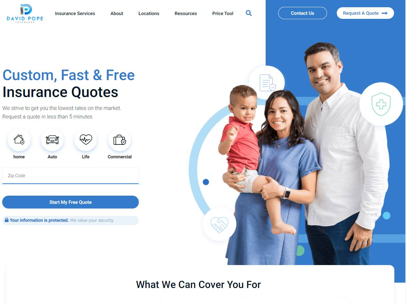 Screenshot of the David Pope Insurance website