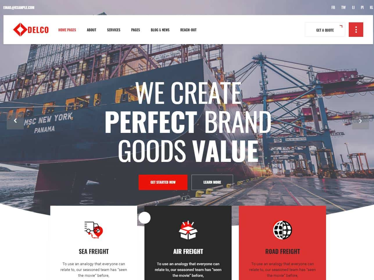 Screenshot of the Delco | Cargo & Shipping WordPress Theme website