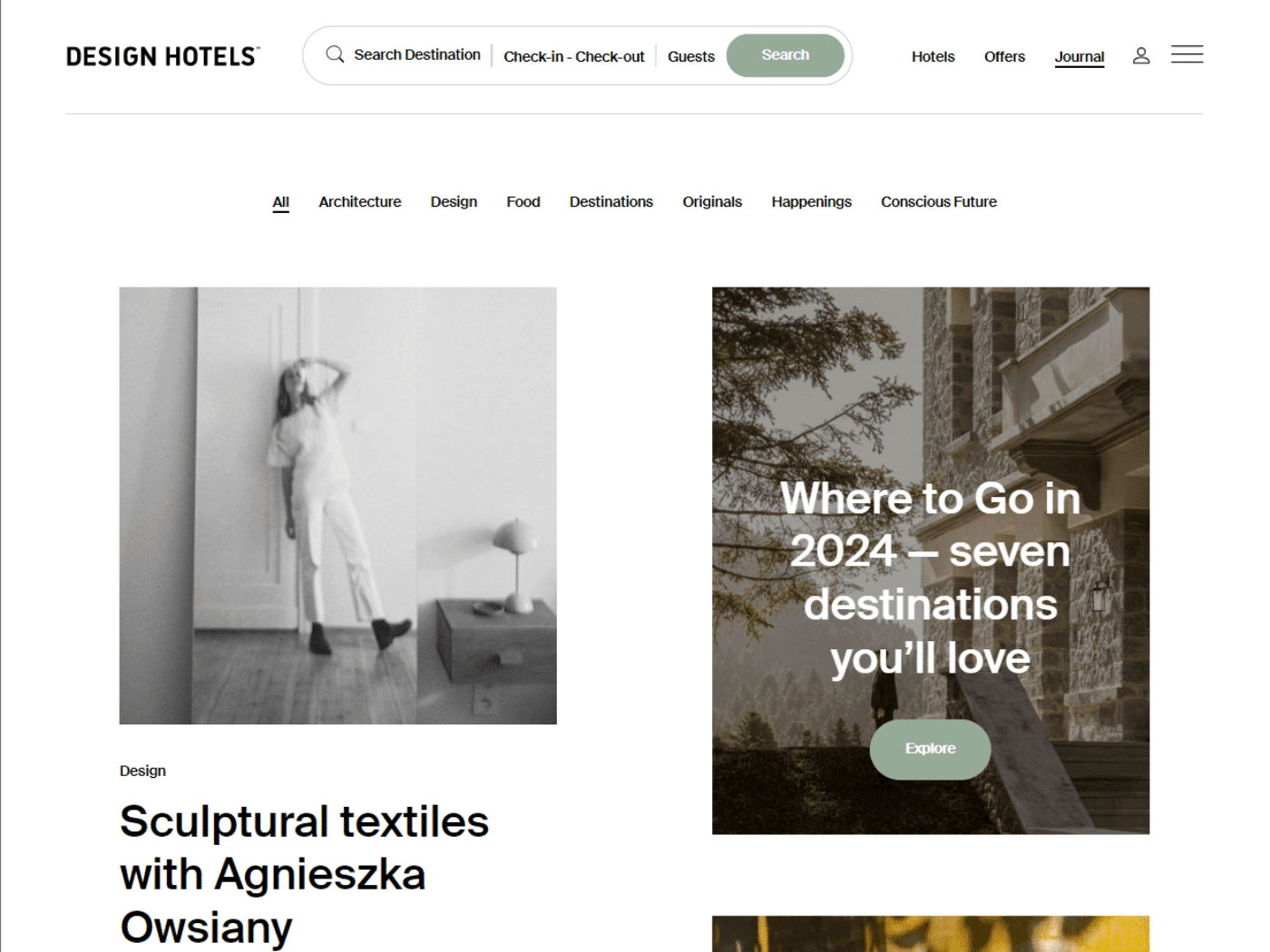 Screenshot of the Design Hotels™ Original Experiences website
