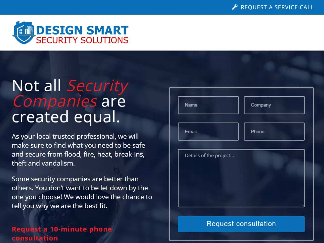 Screenshot of the Design Smart Security Solutions website