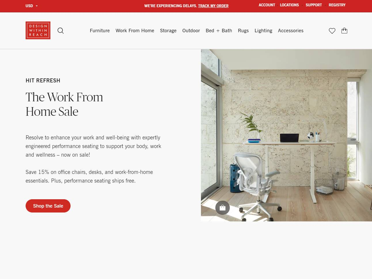 Screenshot of the Design Within Reach DWR website