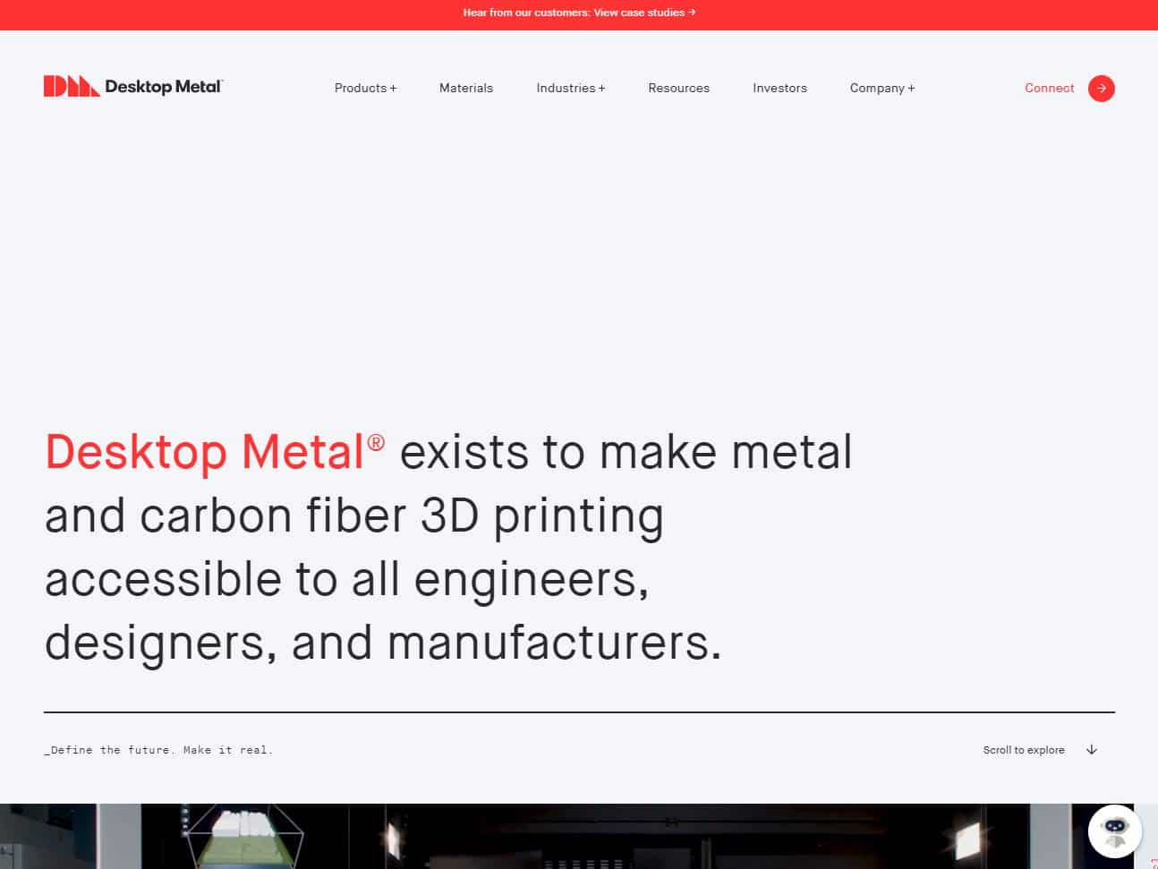 Screenshot of the Desktop Metal website