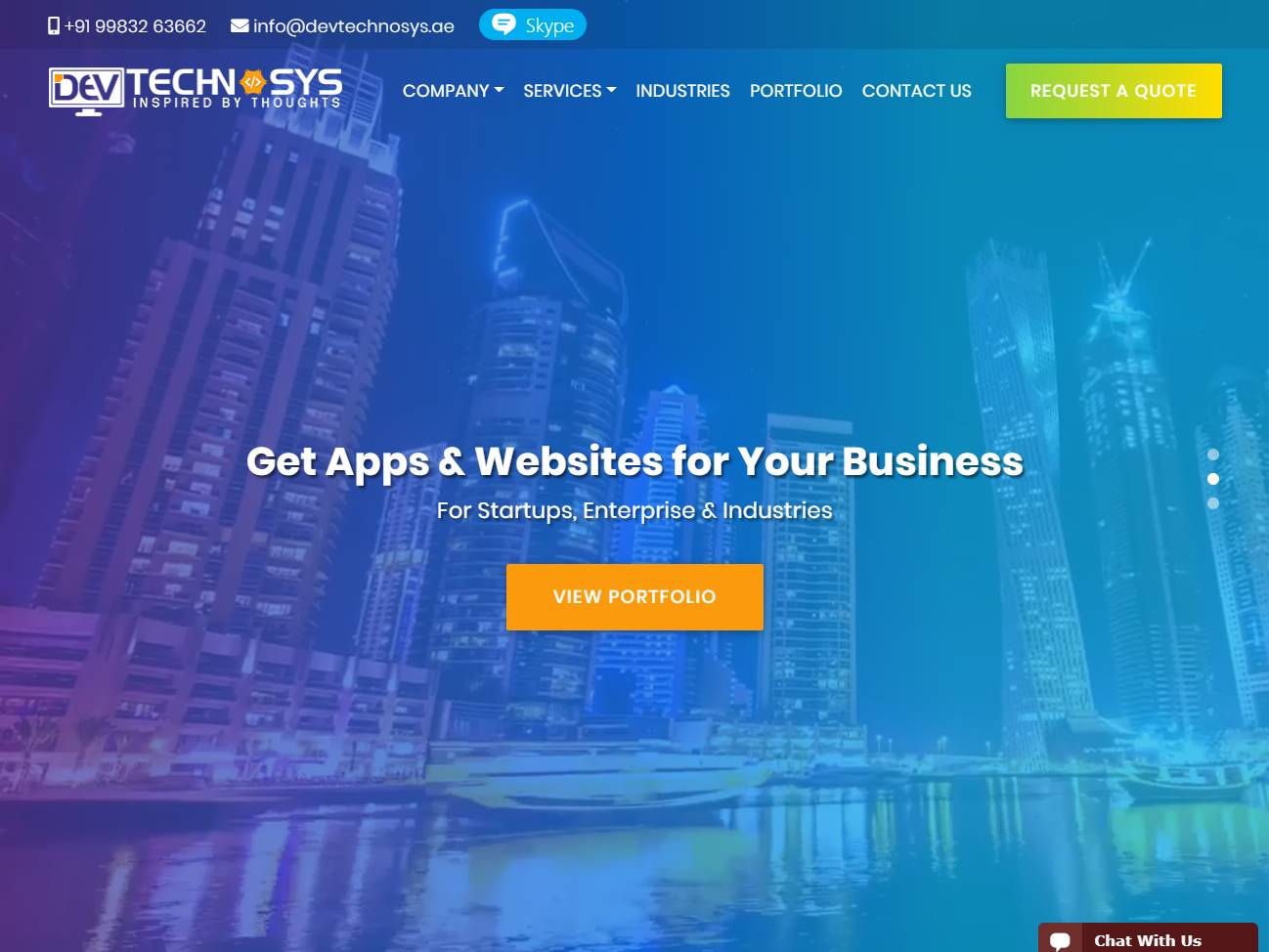 Screenshot of the Dev Technosys website
