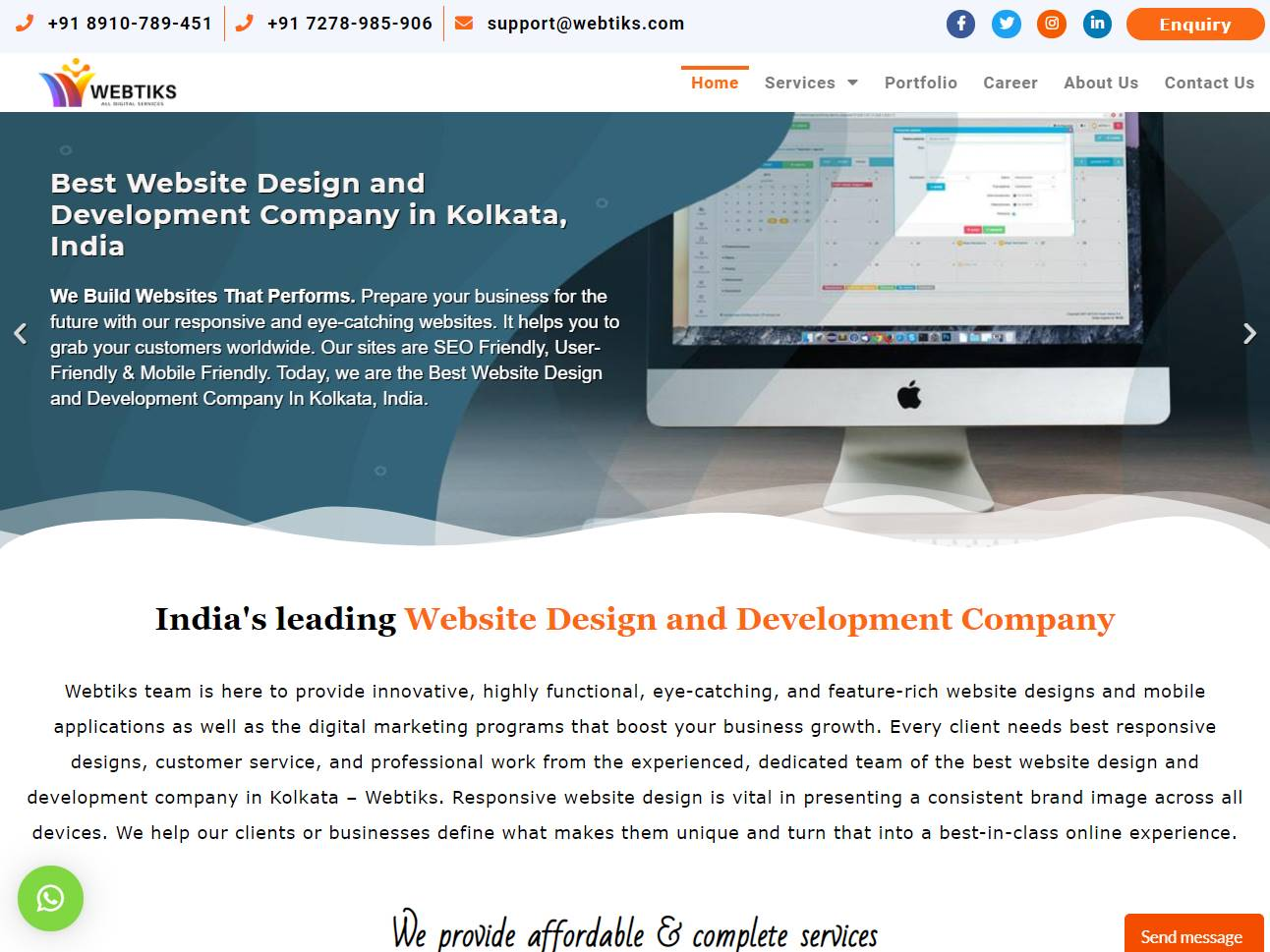 Screenshot of the Digital marketing company – Webtiks website