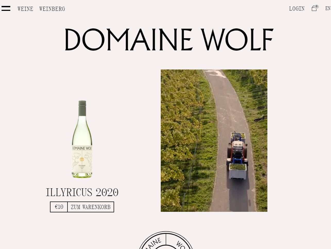 Screenshot of the Domaine Wolf website