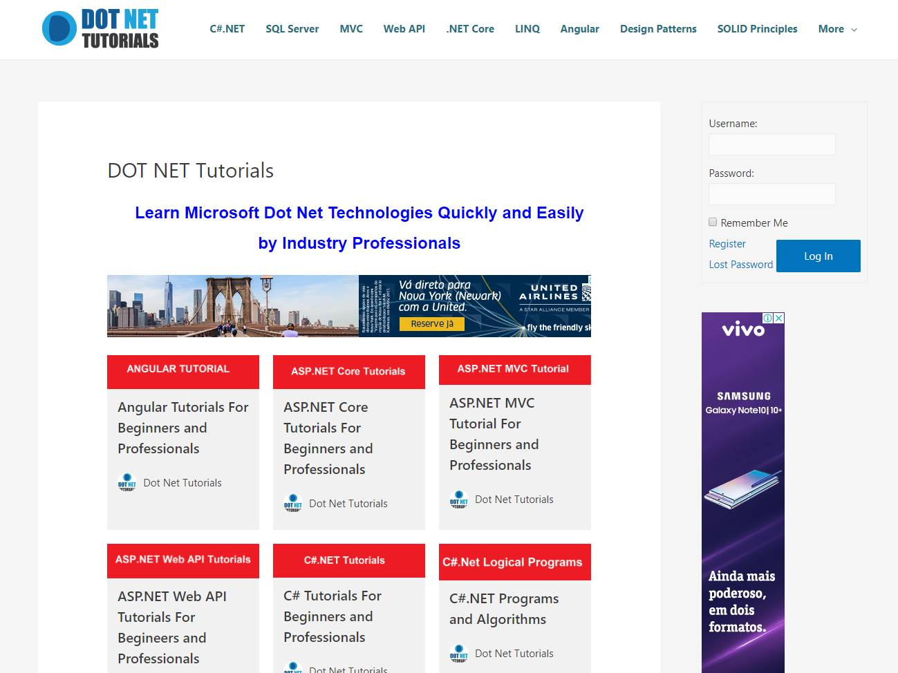 Screenshot of the Dot Net Tutorials website