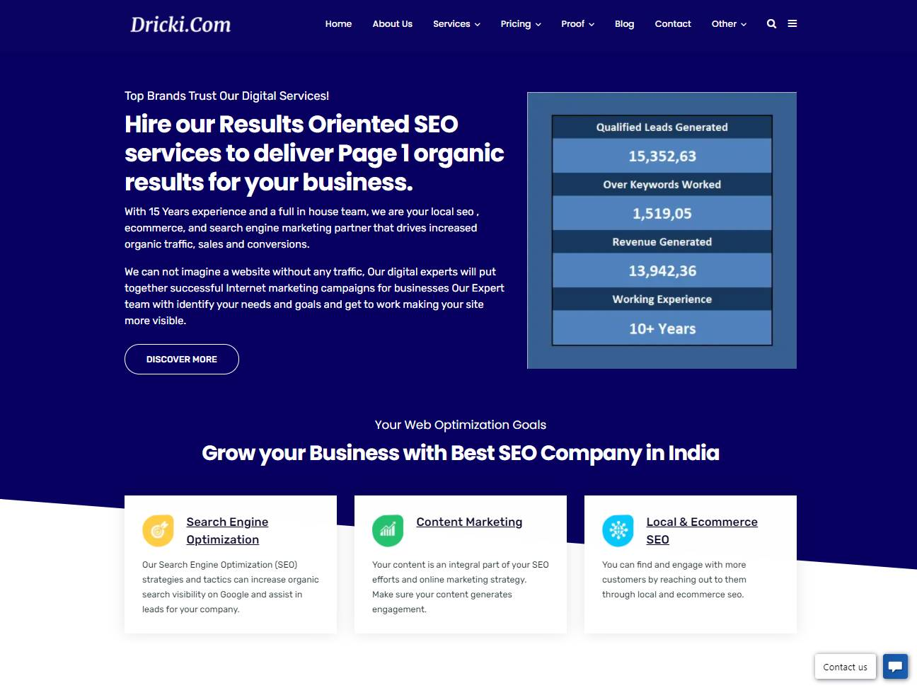 Screenshot of the Dricki website