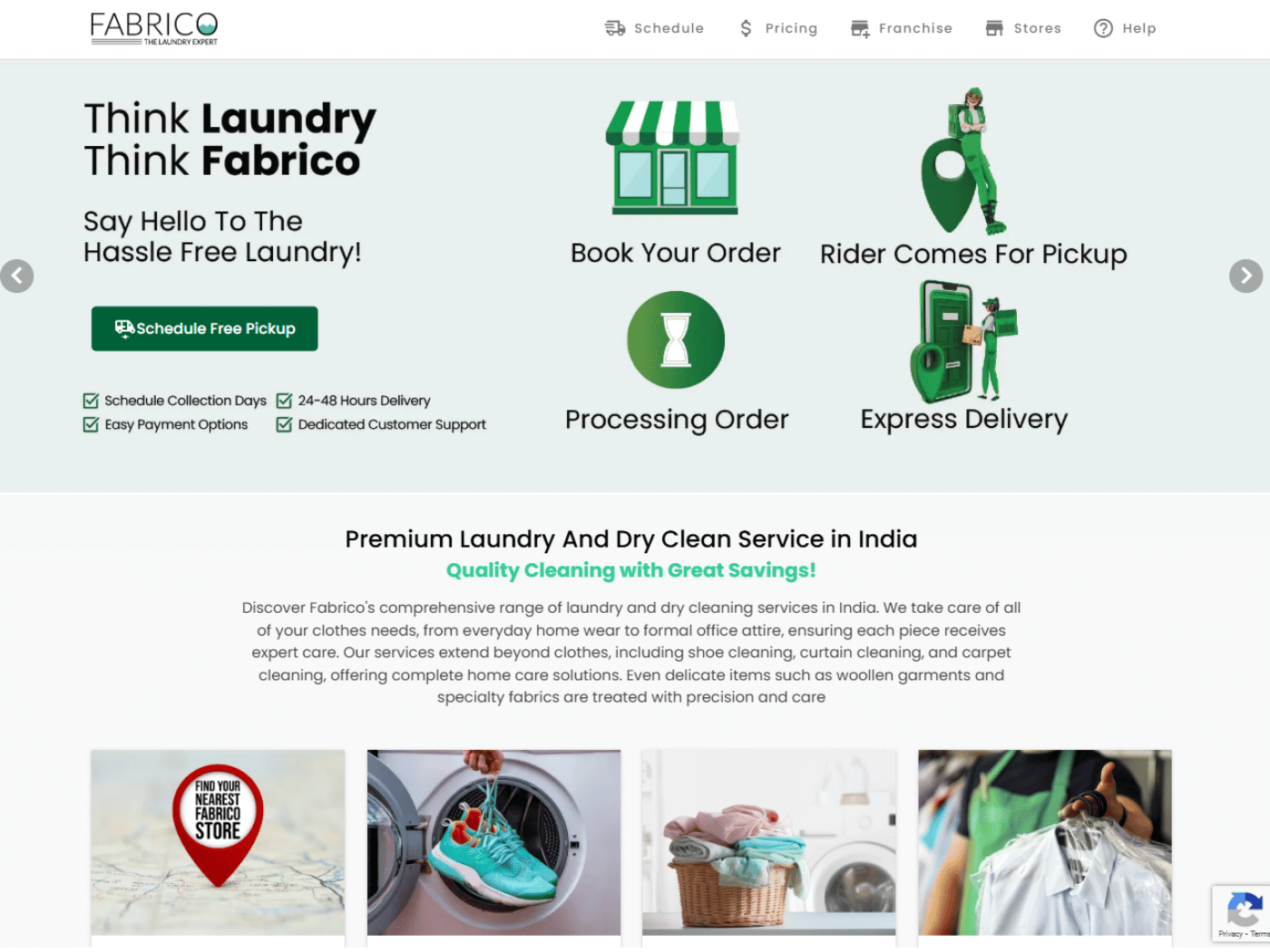 Screenshot of the Dry Cleaners | Fabrico Laundry website