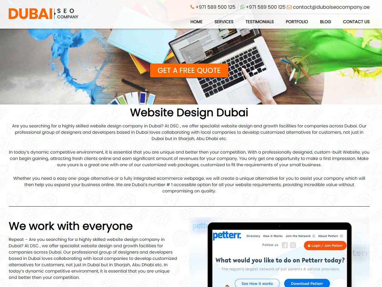 Screenshot of the Dubaiseocompany website