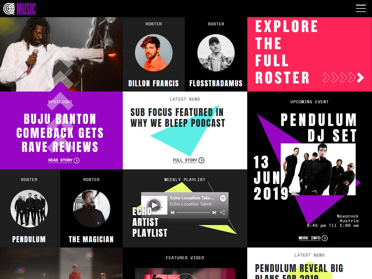 Screenshot of the Echo Location Talent website