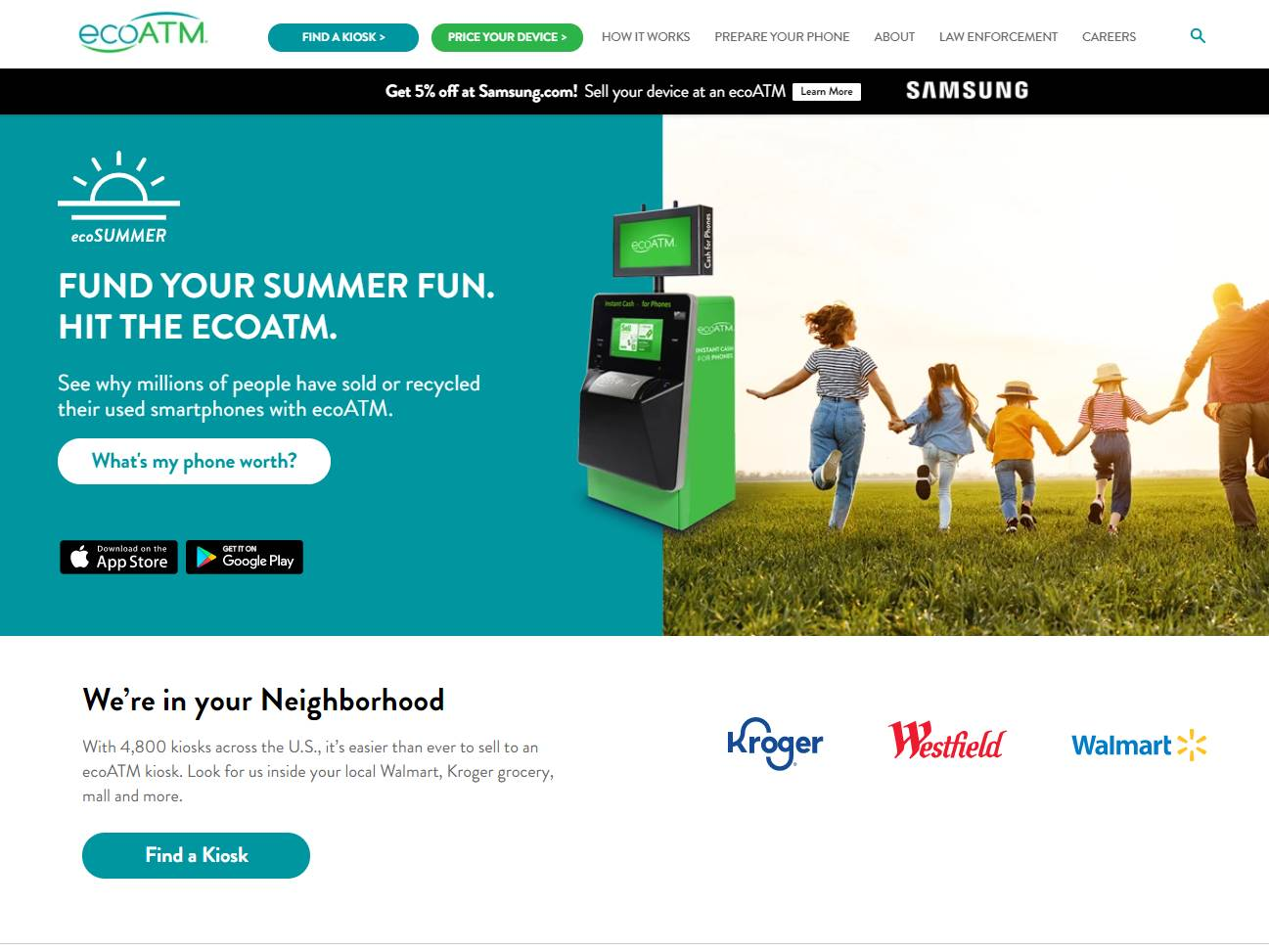 Screenshot of the ecoATM website