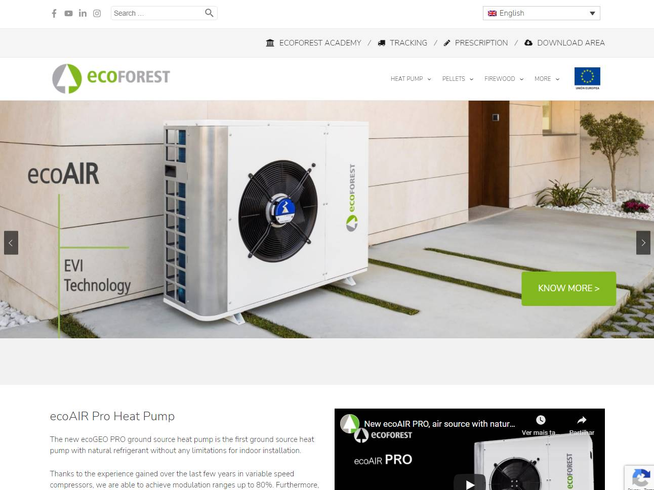 Screenshot of the Ecoforest website