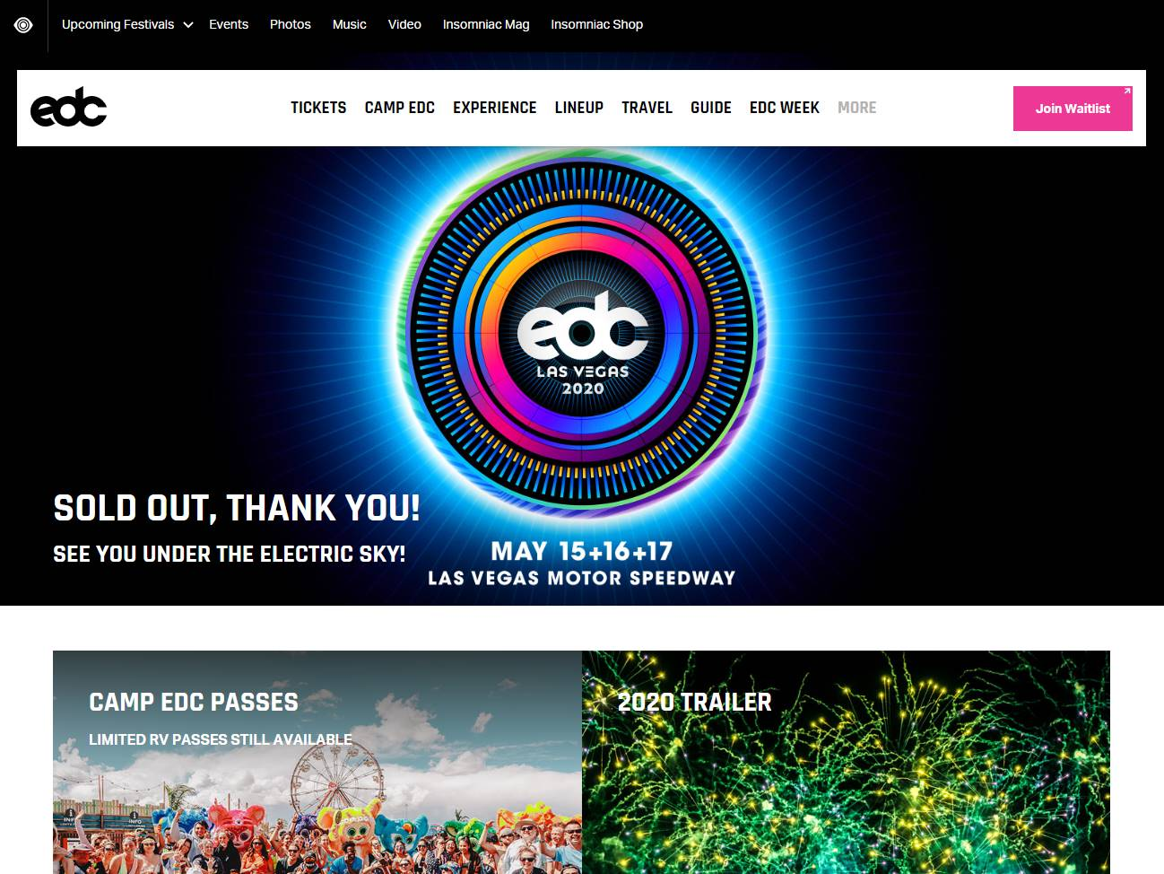 Screenshot of the Electric Daisy Carnival website