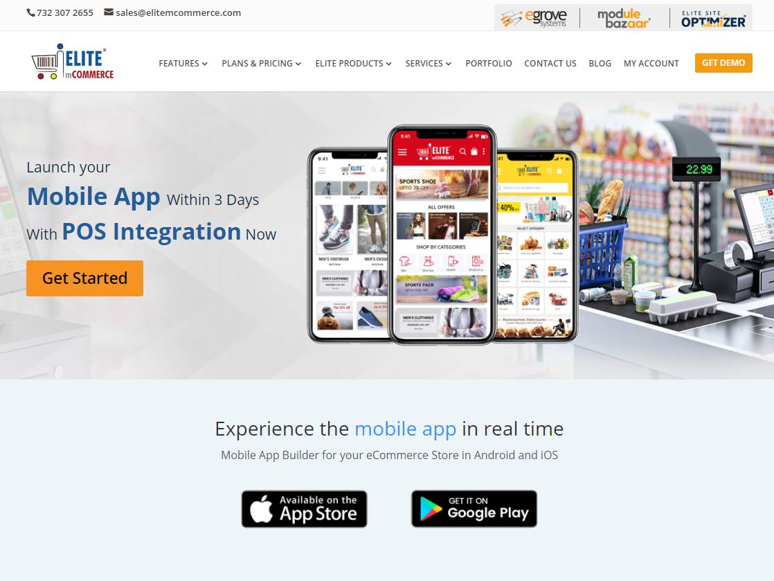 Screenshot of the Elite mCommerce website