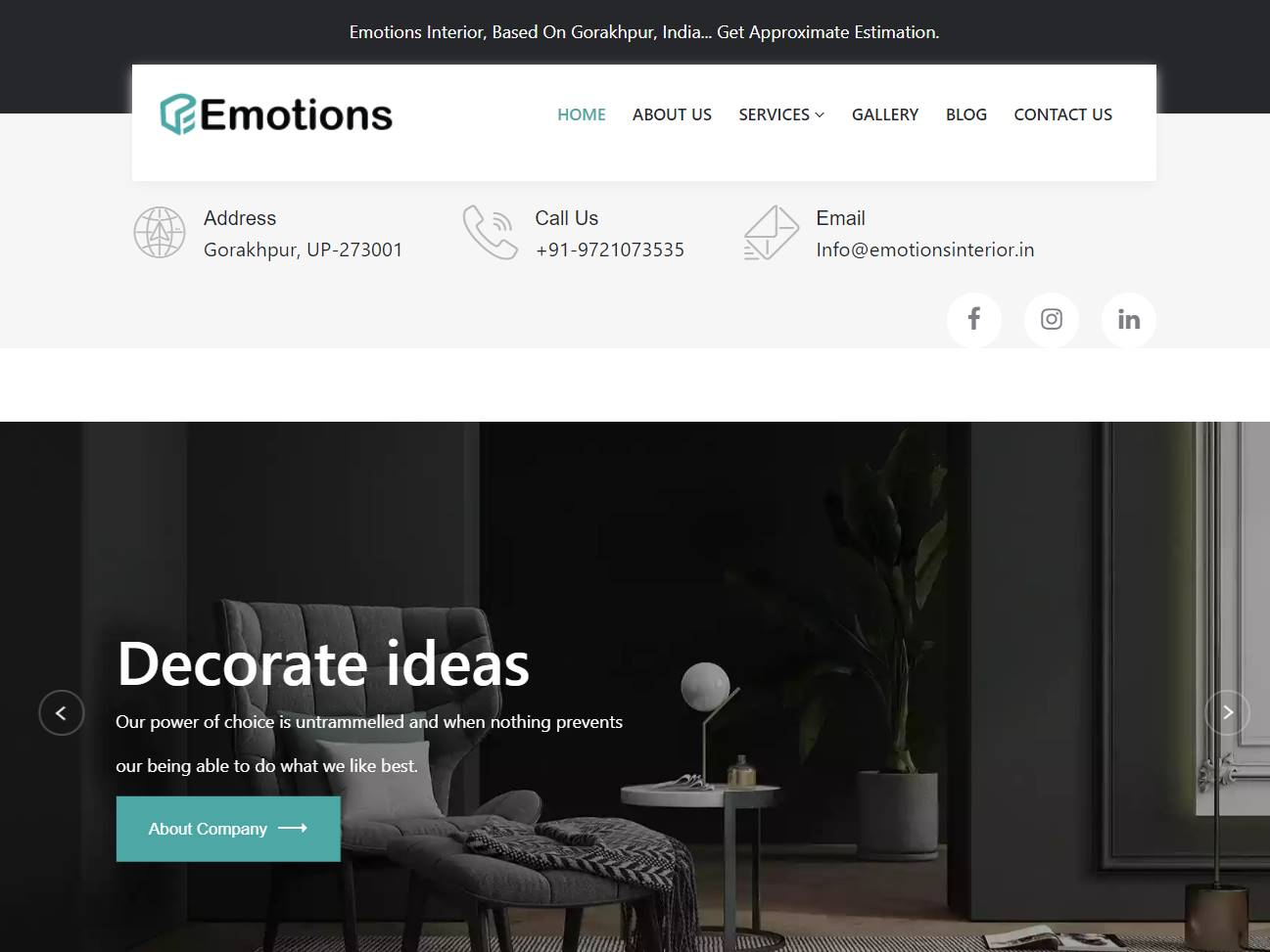 Screenshot of the Emotion Interior Designer website