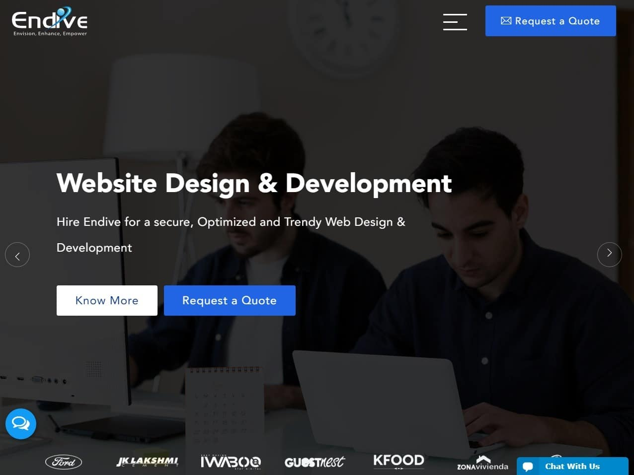 Screenshot of the Endive Software website