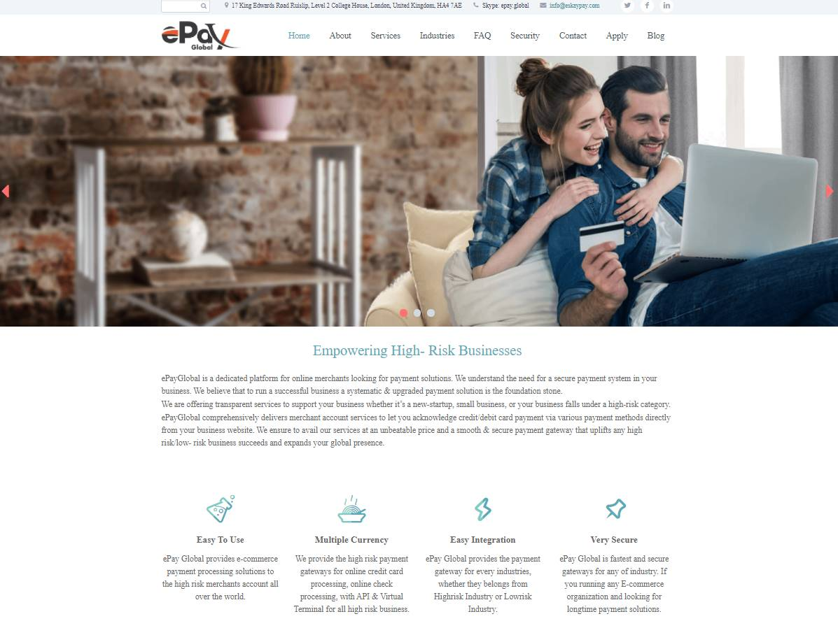 Screenshot of the Eskaypay website