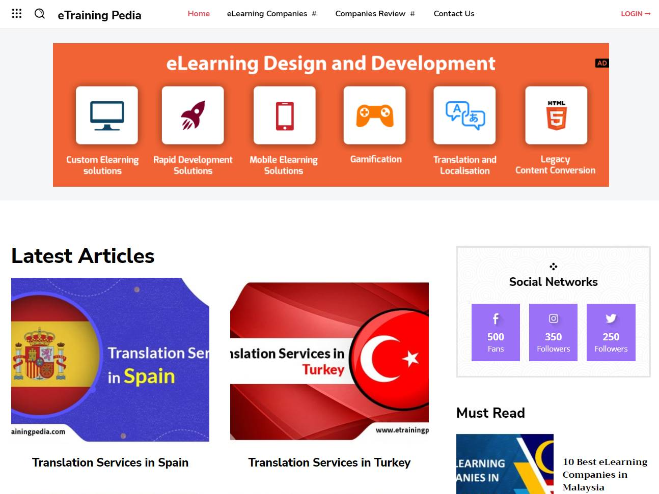 Screenshot of the eTraining Pedia website