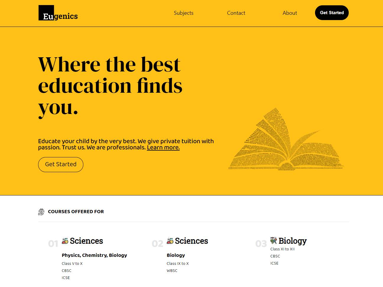 Screenshot of the Eugenics Erudite: Science and Biology Tuition in Hooghly website