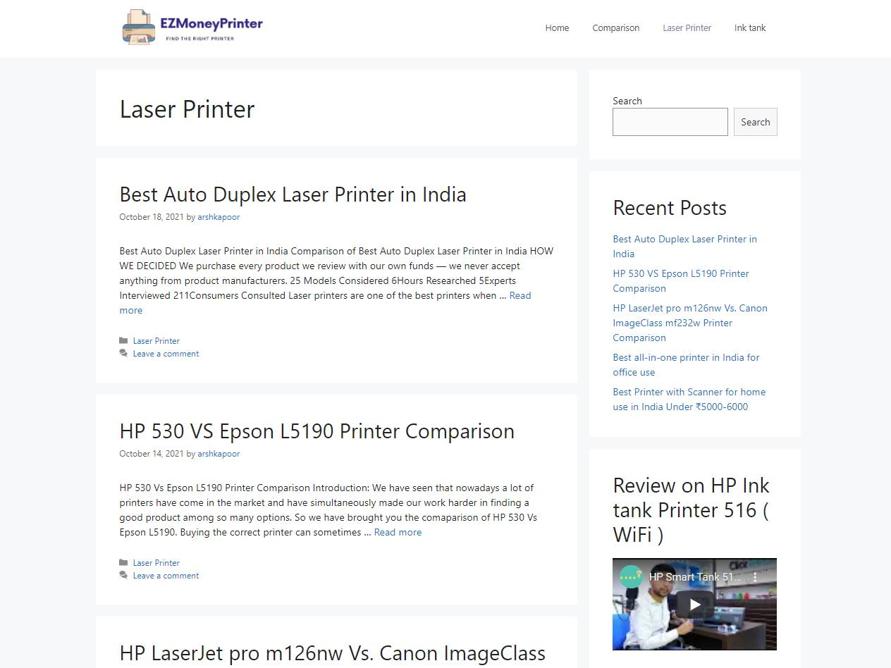 Screenshot of the EZMoneyPrinter laser website