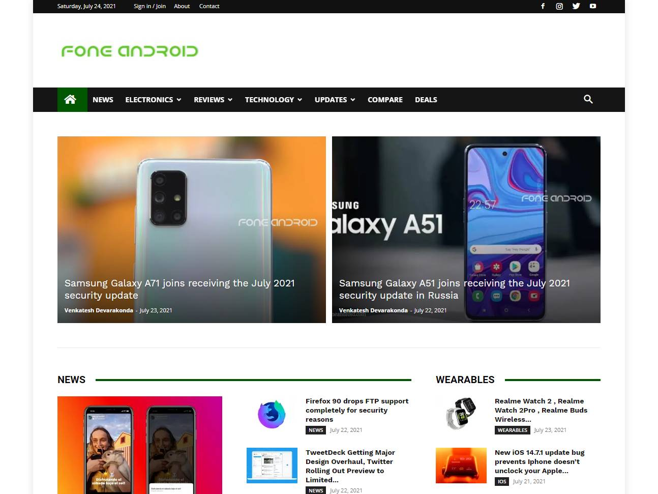 Screenshot of the FoneAndroid website