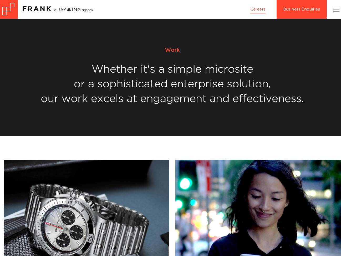 Screenshot of the Frank Digital Work website