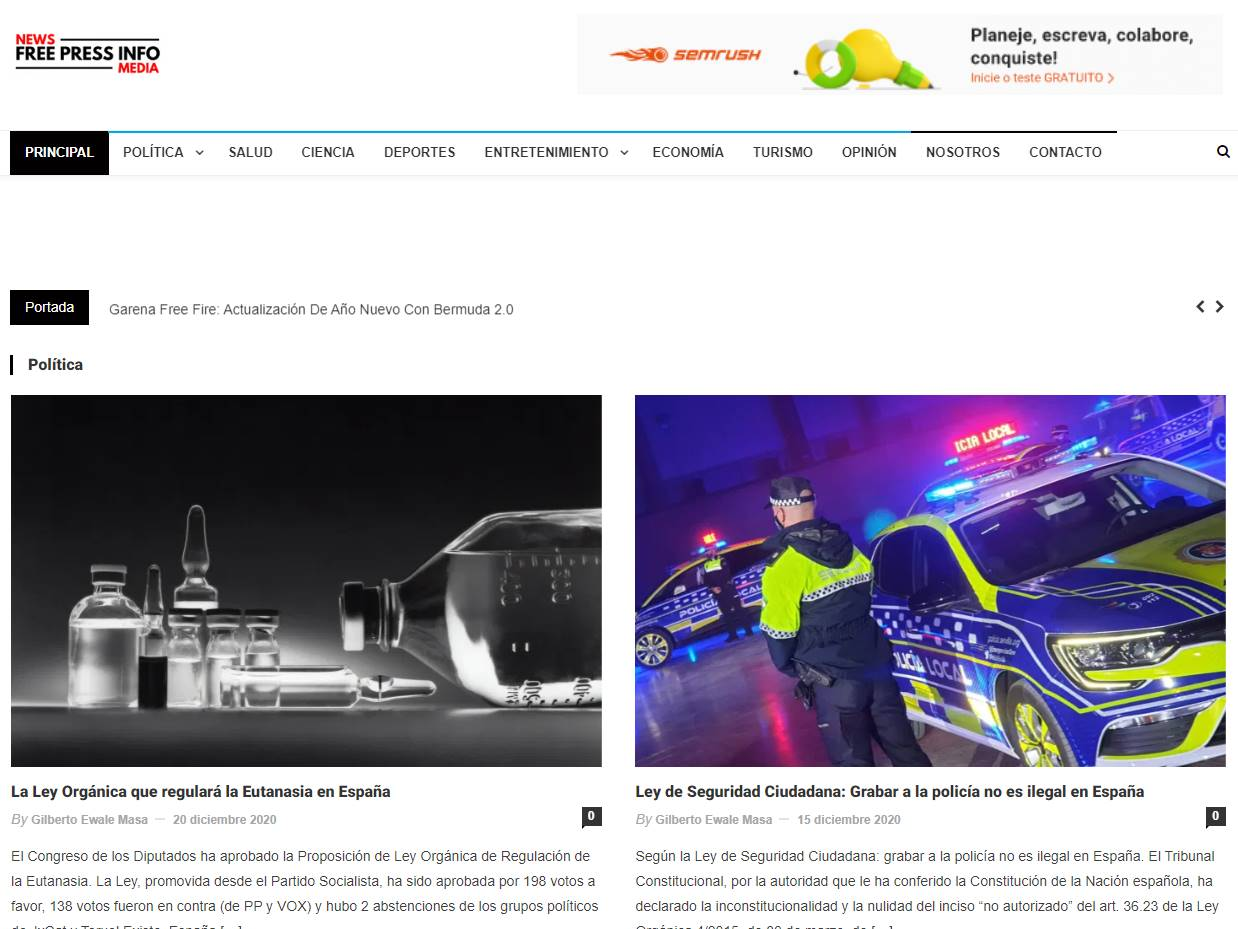 Screenshot of the Free Press Info Noticias website