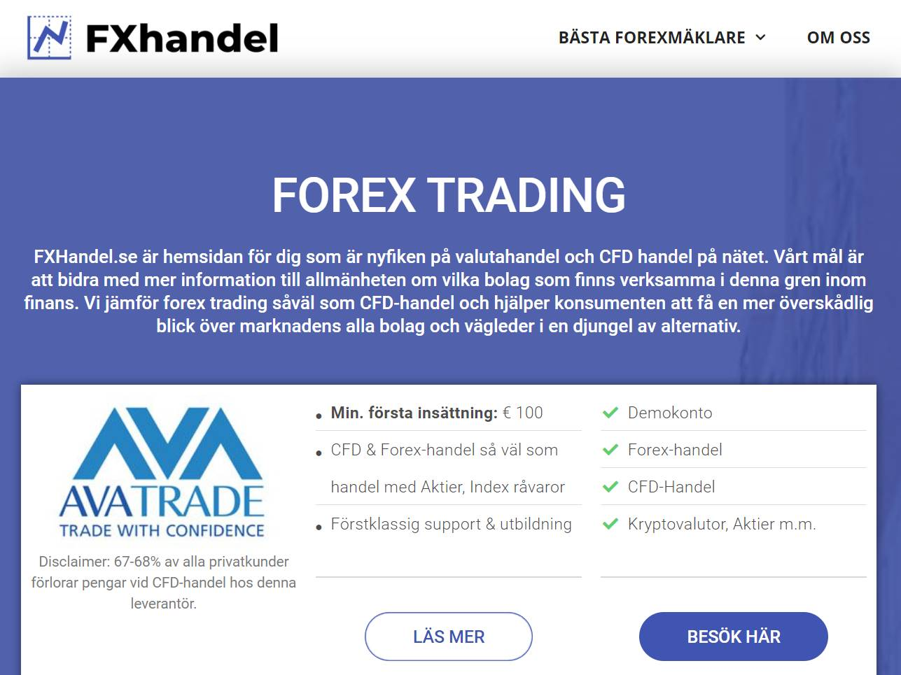 Screenshot of the FXhandel website