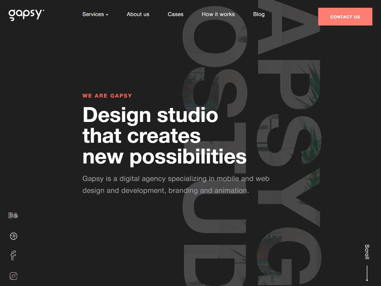 Screenshot of the Gapsy Studio website