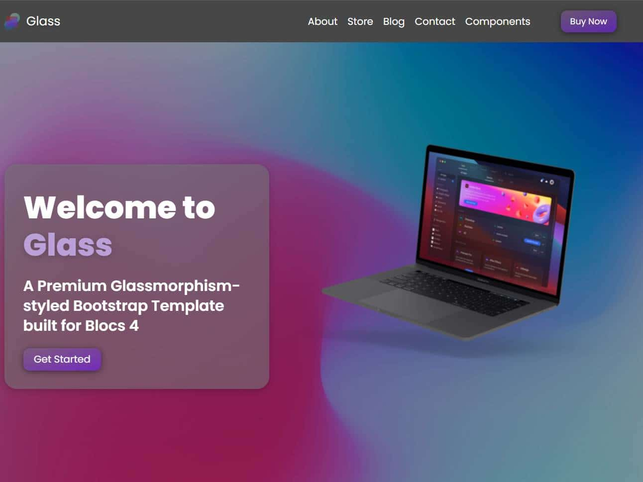 Screenshot of the Glass Template website