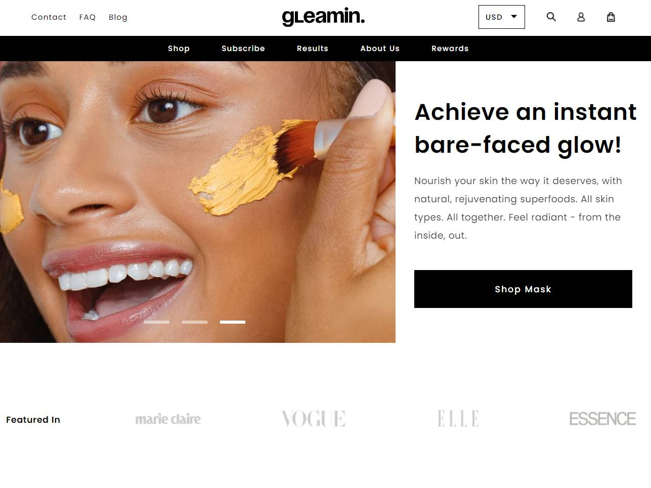 Screenshot of the Gleamin website