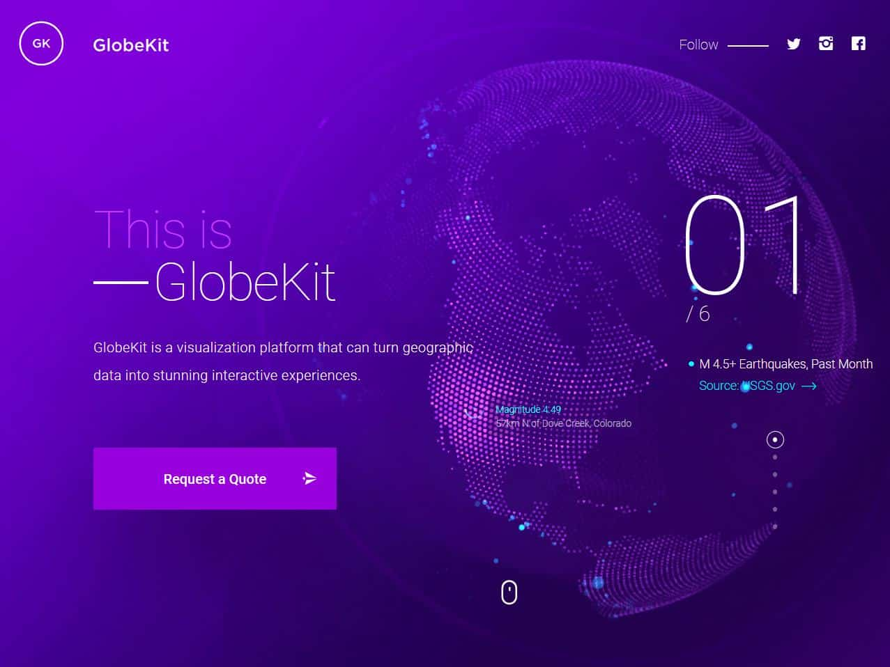 Screenshot of the GlobeKit website