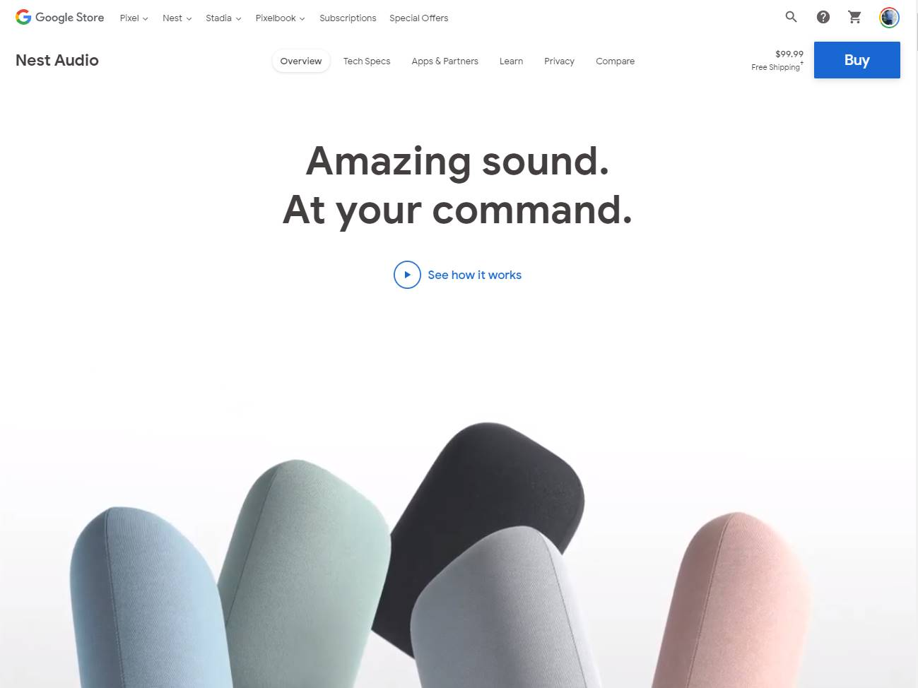 Screenshot of the Google Nest Audio website