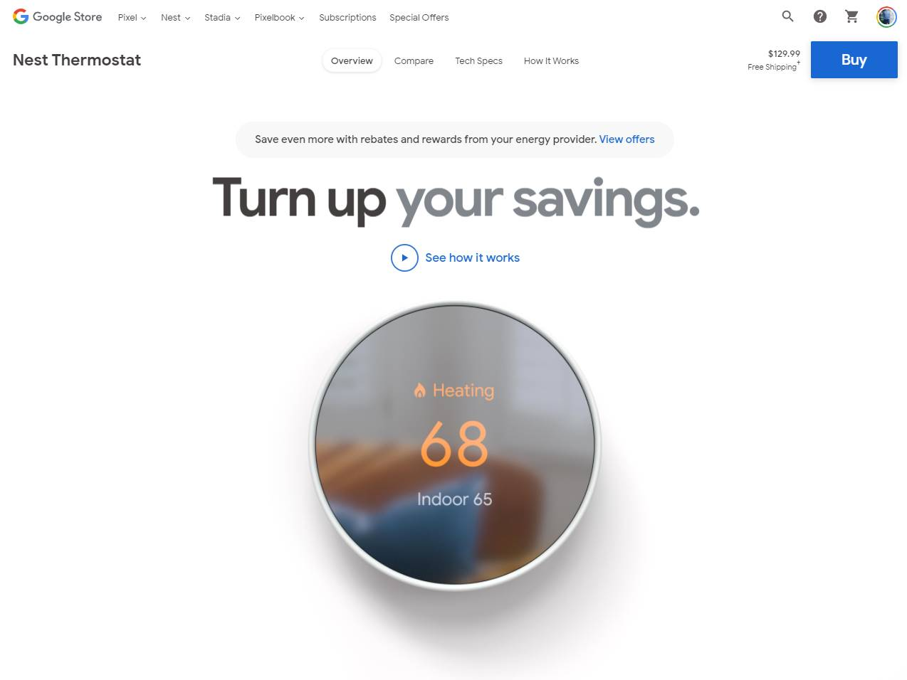 Screenshot of the Google Nest Thermostat website
